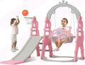 Slide Extra Swing Hoop, Slide with & Indoor exterior Baby Slide Climber in Set, Playground 1 Basketball Playset for & Climb Pink Toddler Long 5 Easy Kinbor Stairs,