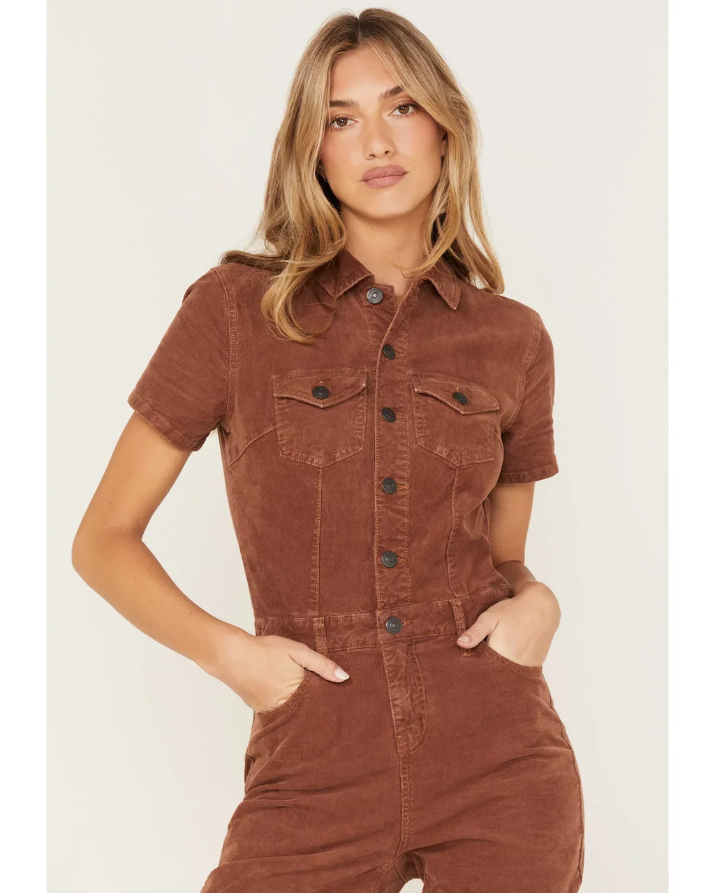 Large + US Women's Brown Wolf Cleo Jumpsuit Dark Corduroy
