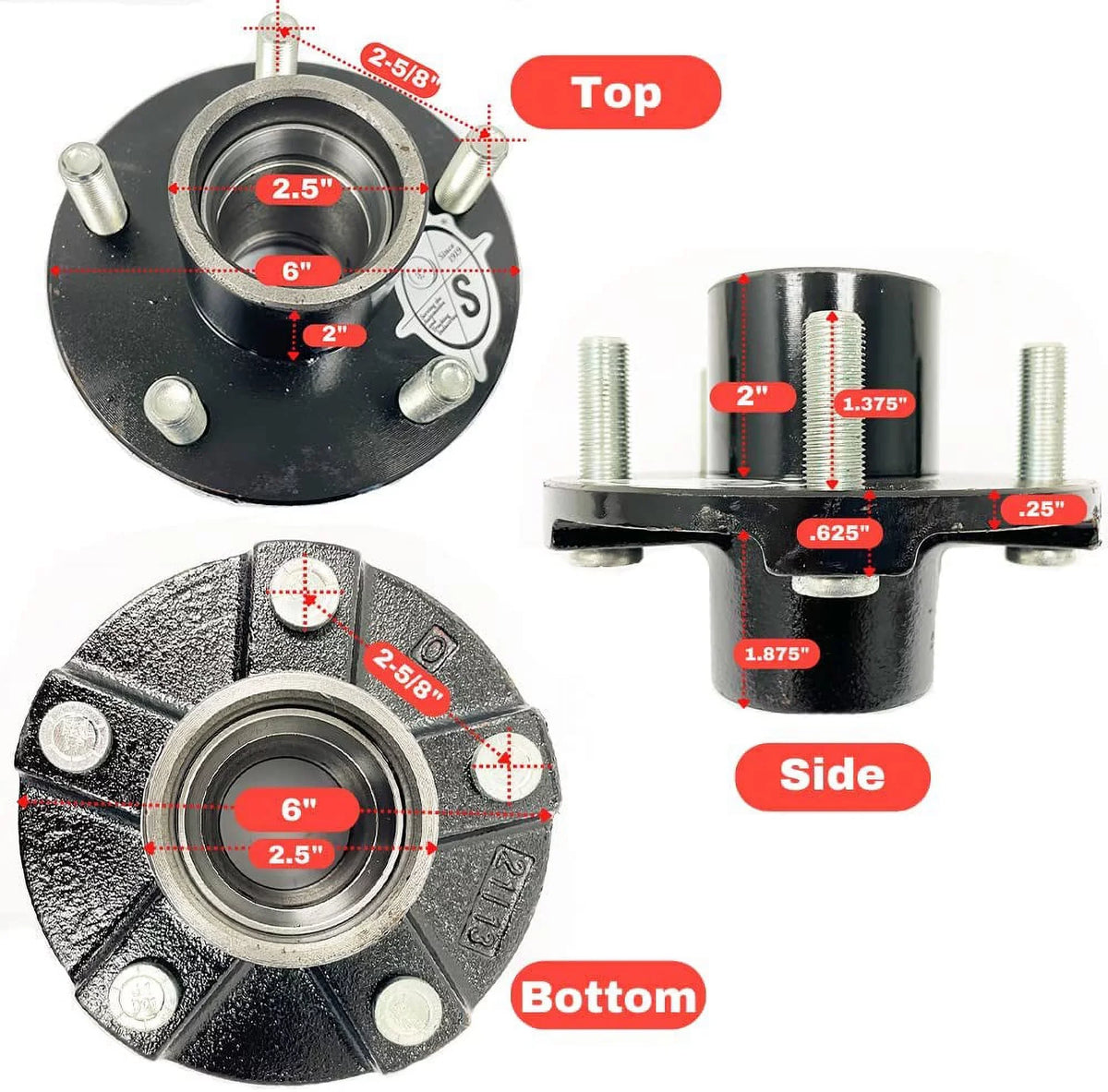 for Bolt (BT8 Idler Spindle Hub lb. 4.5" Trailer Circle 5-Hole, Spindle) 2,000 1" WHEEL Axles SOUTHWEST