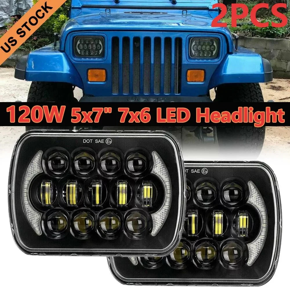 Hi 5x7" XJ For LED Beam Jeep Pair Lo Chevrolet DRL 7x6" 400W Headlight Cherokee