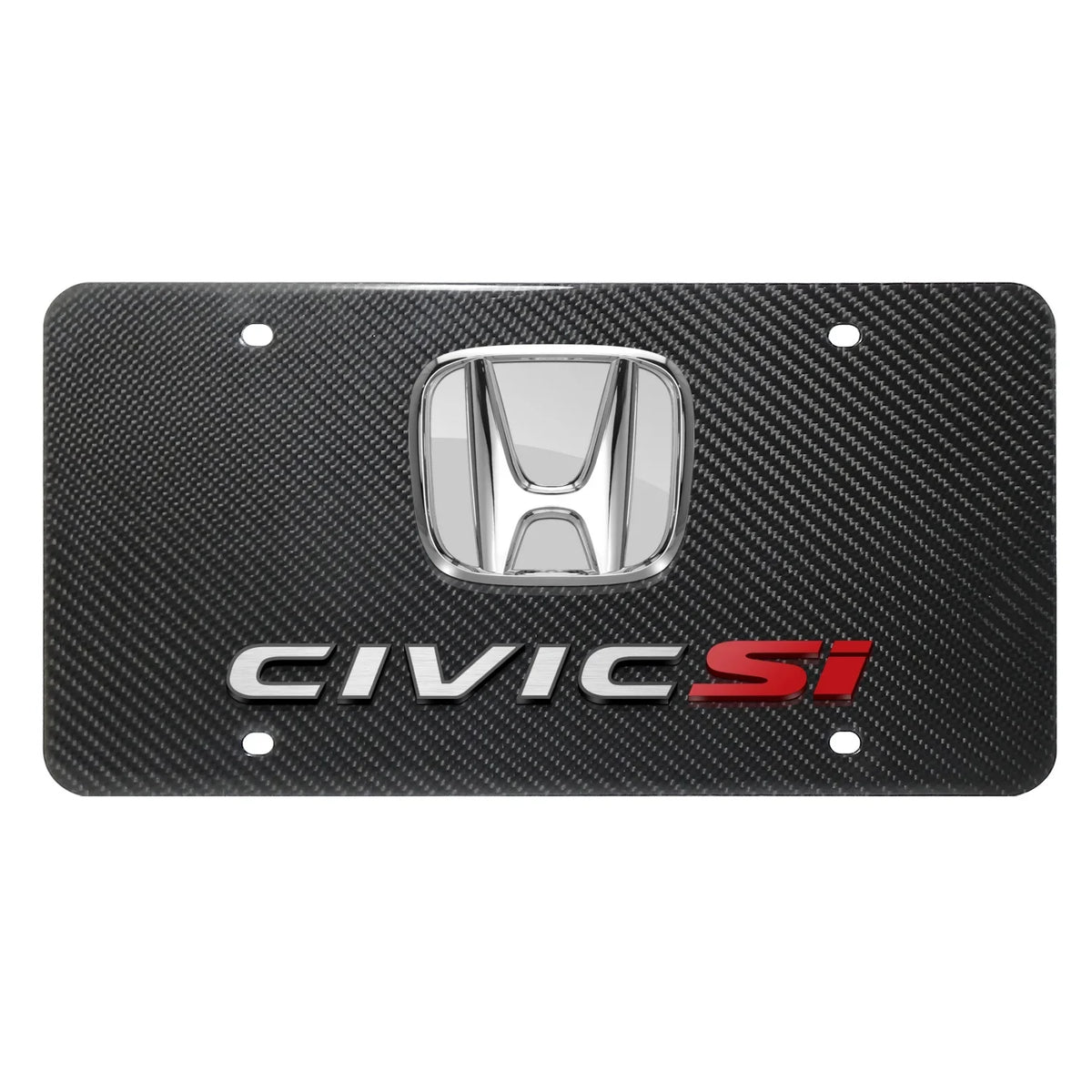 100% 3D Chrome Si Dual Civic Fiber Honda Carbon Logo License Plate Real