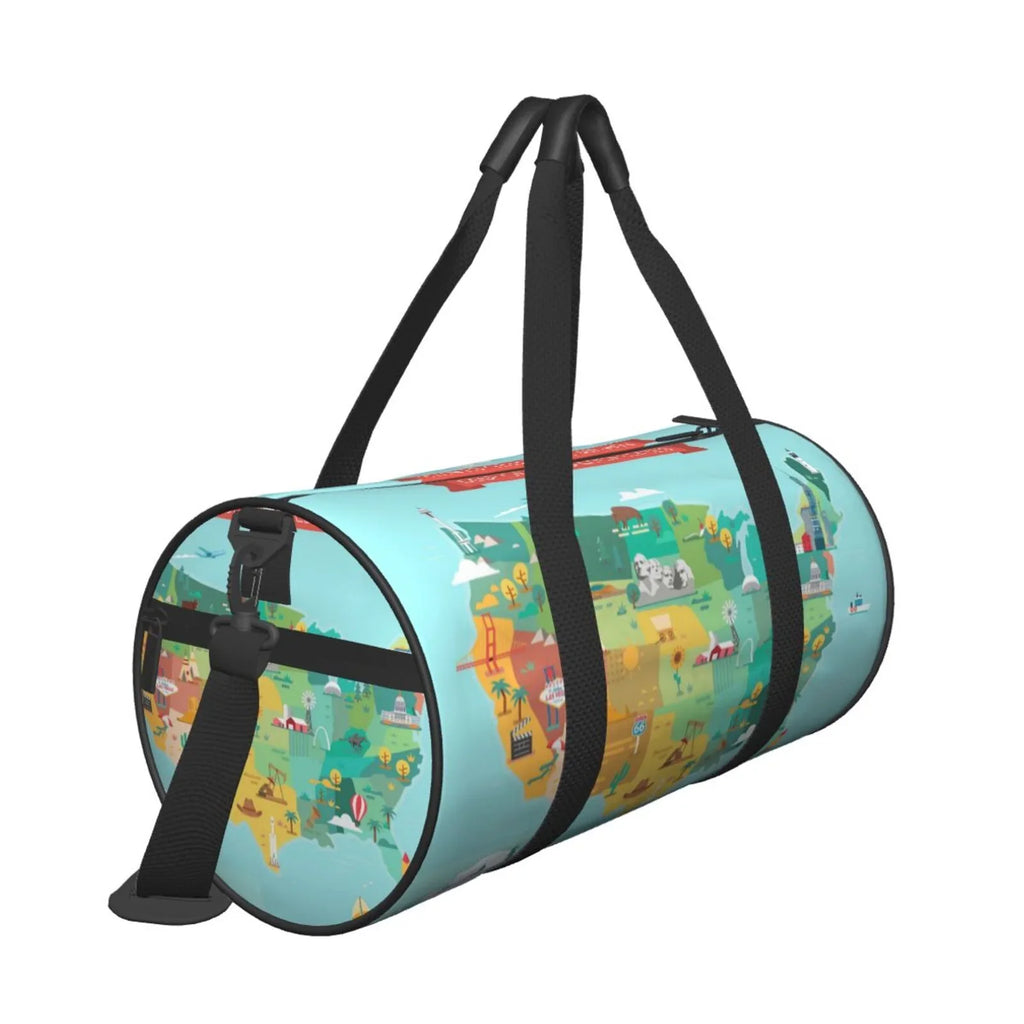 Coaee Bag Compartment Bag Travel Gym with Pocket and Waterproof Bag Tourist Sports USA Map Cylinder Luggage Capacity Large