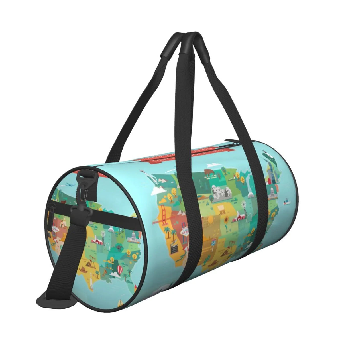 Coaee Bag Compartment Bag Travel Gym with Pocket and Waterproof Bag Tourist Sports USA Map Cylinder Luggage Capacity Large