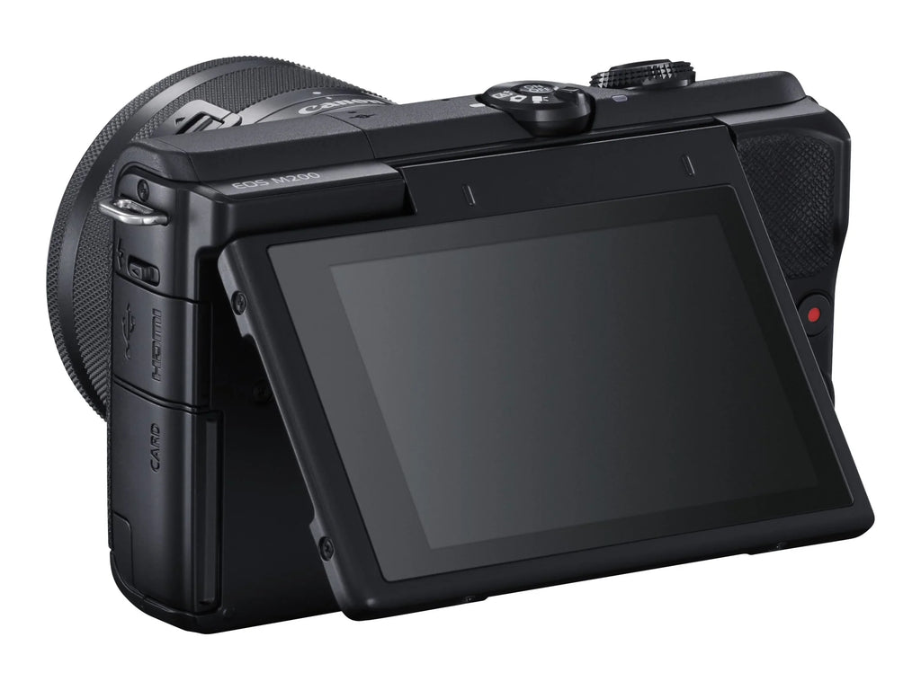 '- Canon Bluetooth lens mirrorless STM EOS / 24.1 Digital - M200 Wi-Fi, - - optical 4K fps - APS-C 15-45mm 3x MP - 25 EF-M - zoom camera IS - black