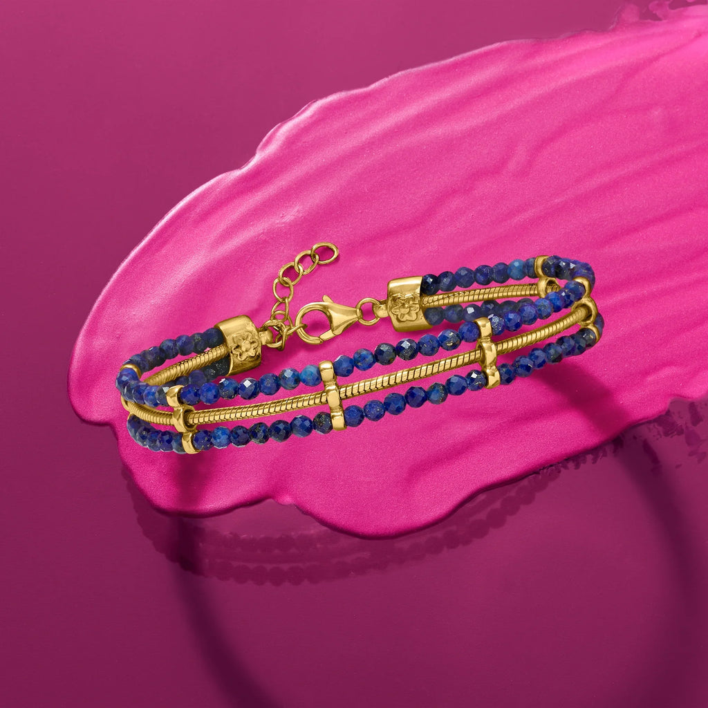 Bead and Sterling, Bracelet in Snake-Chain Women's, Gold Over Ross-Simons Lapis Adult 18kt