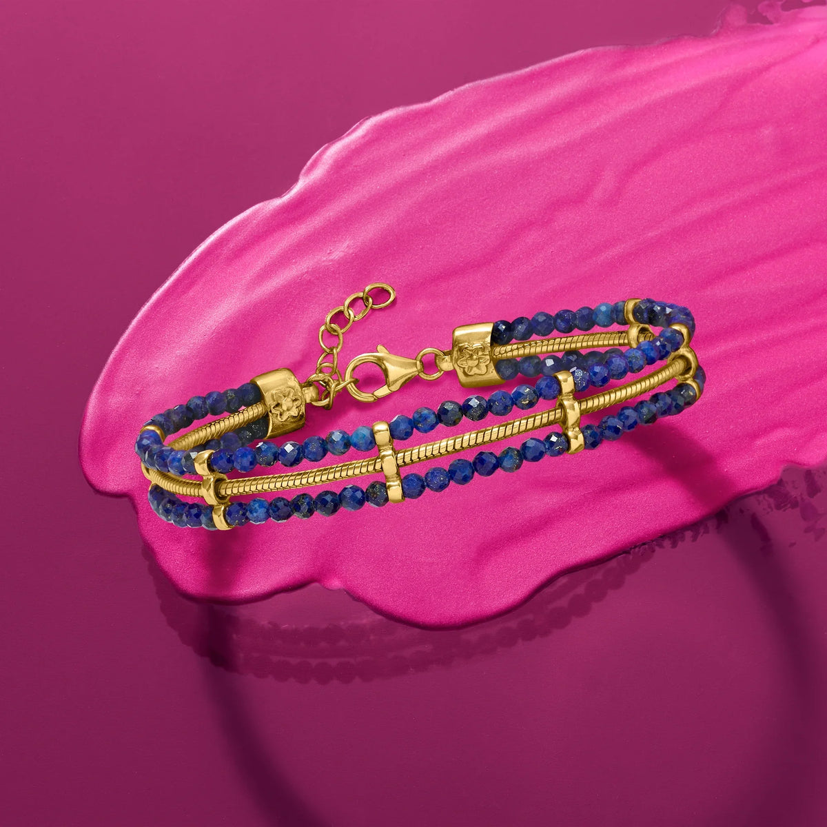 Bead and Sterling, Bracelet in Snake-Chain Women's, Gold Over Ross-Simons Lapis Adult 18kt