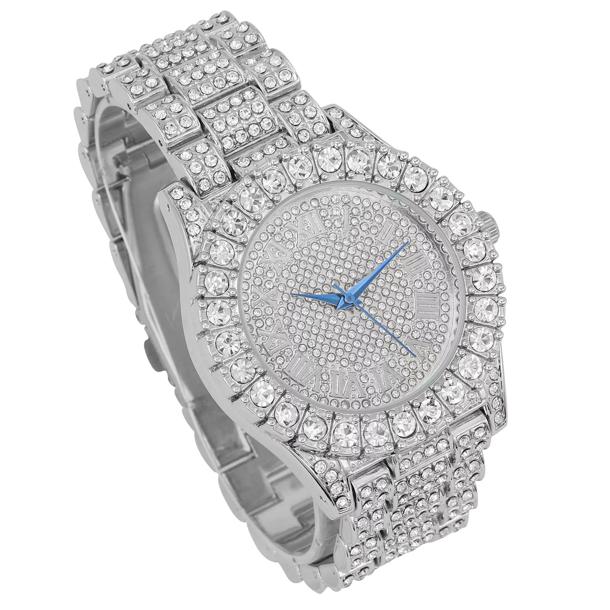 '- - Roman Ring ST10327SET3PC Bracelet with Chain & (10,Silver) Bezel Out Big Charles Iced Numerals w/Cuban Fully Watch Dial Raymond Rocks Mens