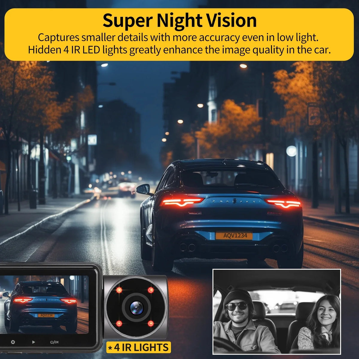 with Monitoring, Camera, Reverse Camera Inside Night Rear WDR,up Infrared 2K Channel G-Sensor, +1080P+1080P to128GB DashCam Front ZD60 AQV Loop Car Recording, 3 and Vision, Parking