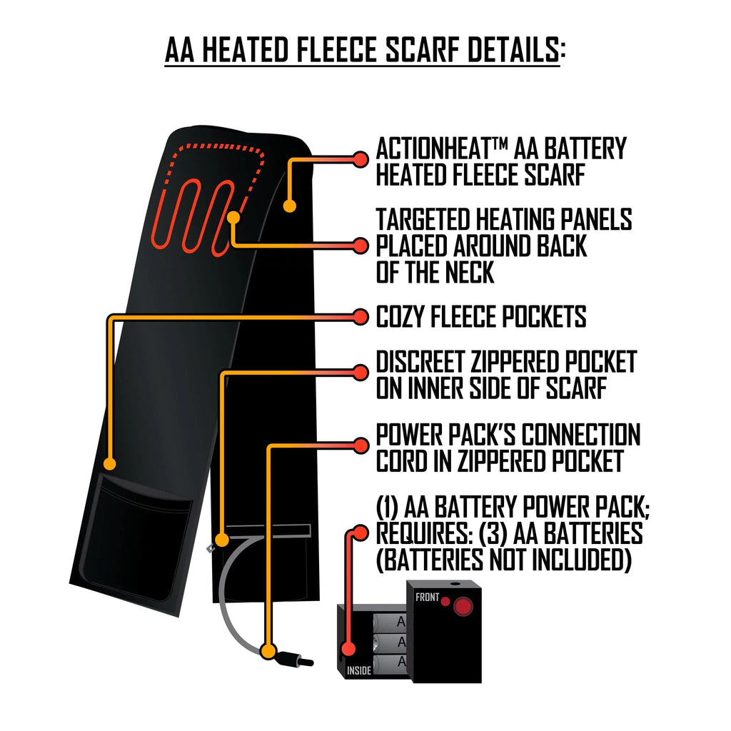 One - Grey Heated Battery dimension - AA Scarf ActionHeat