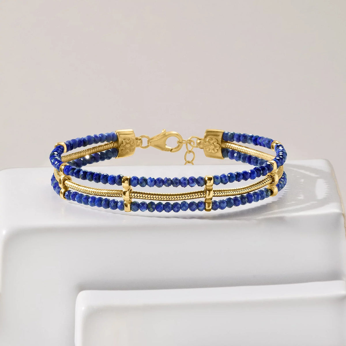 Bead and Sterling, Bracelet in Snake-Chain Women's, Gold Over Ross-Simons Lapis Adult 18kt