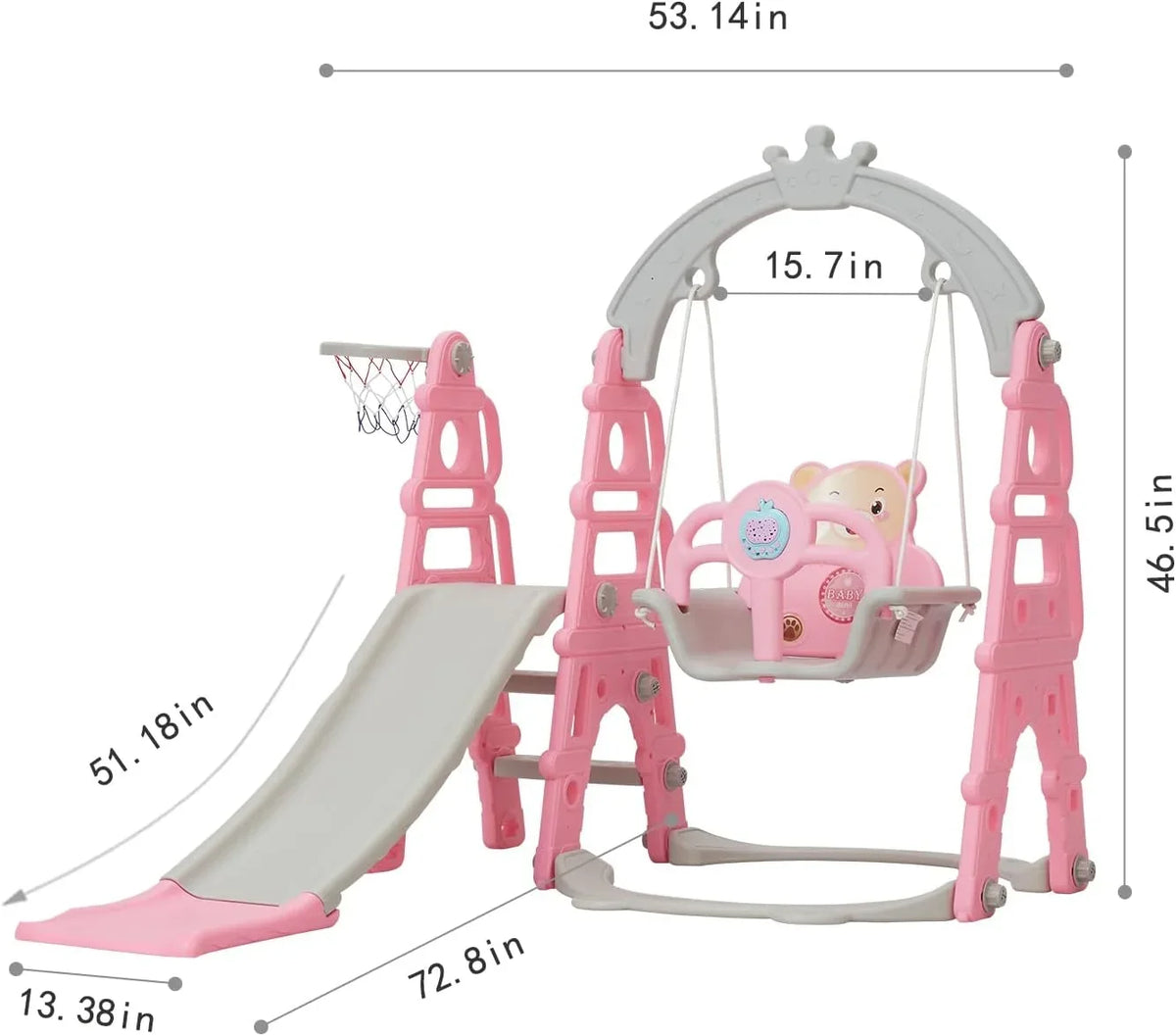 Slide Extra Swing Hoop, Slide with & Indoor exterior Baby Slide Climber in Set, Playground 1 Basketball Playset for & Climb Pink Toddler Long 5 Easy Kinbor Stairs,