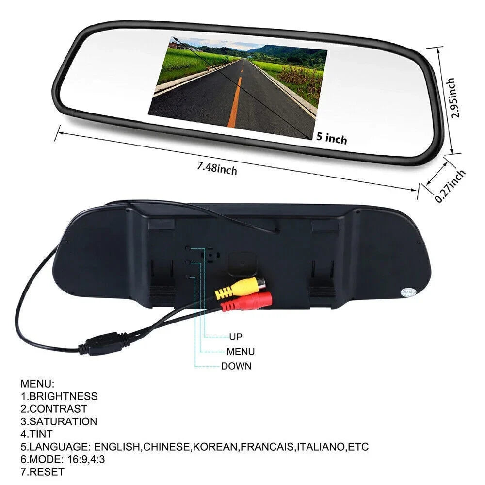 Monitor Rear Wireless Camera Backup + Vision View System Car 5" Mirror Night HD