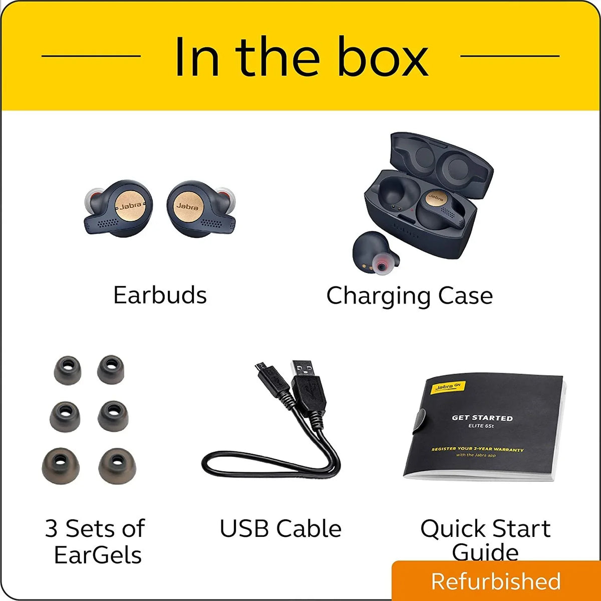 '- (Refurbished) Bluetooth blue/copper earphones Jabra Restored Elite 65t mic in-ear with - wireless - Active - True