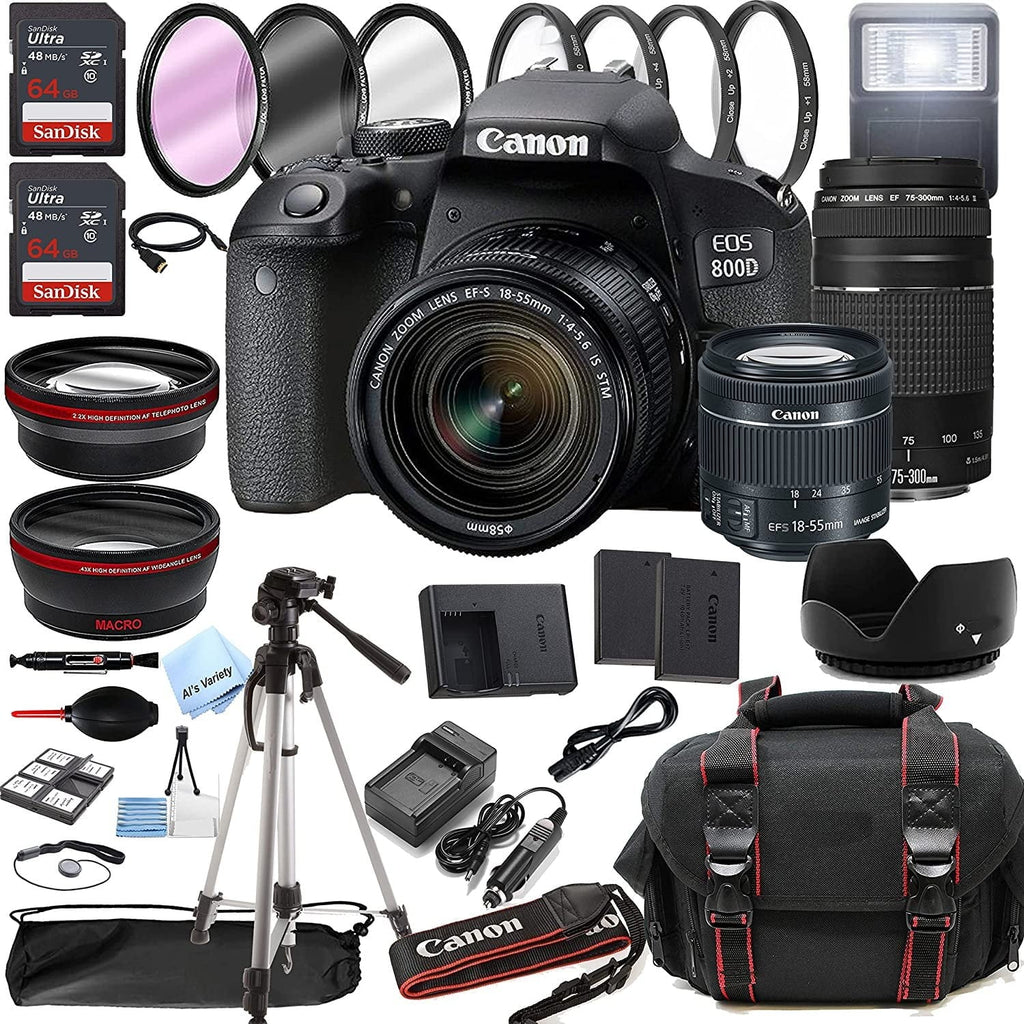 Lens w/EF-S Tripod Zoom EOS 18-55mm 128GB Lens Case T7i F/4-5.6 800D + F/4-5.6 + + + III Filters Rebel DSLR 75-300mm is Bundle Memory + STM 38pc Canon Camera