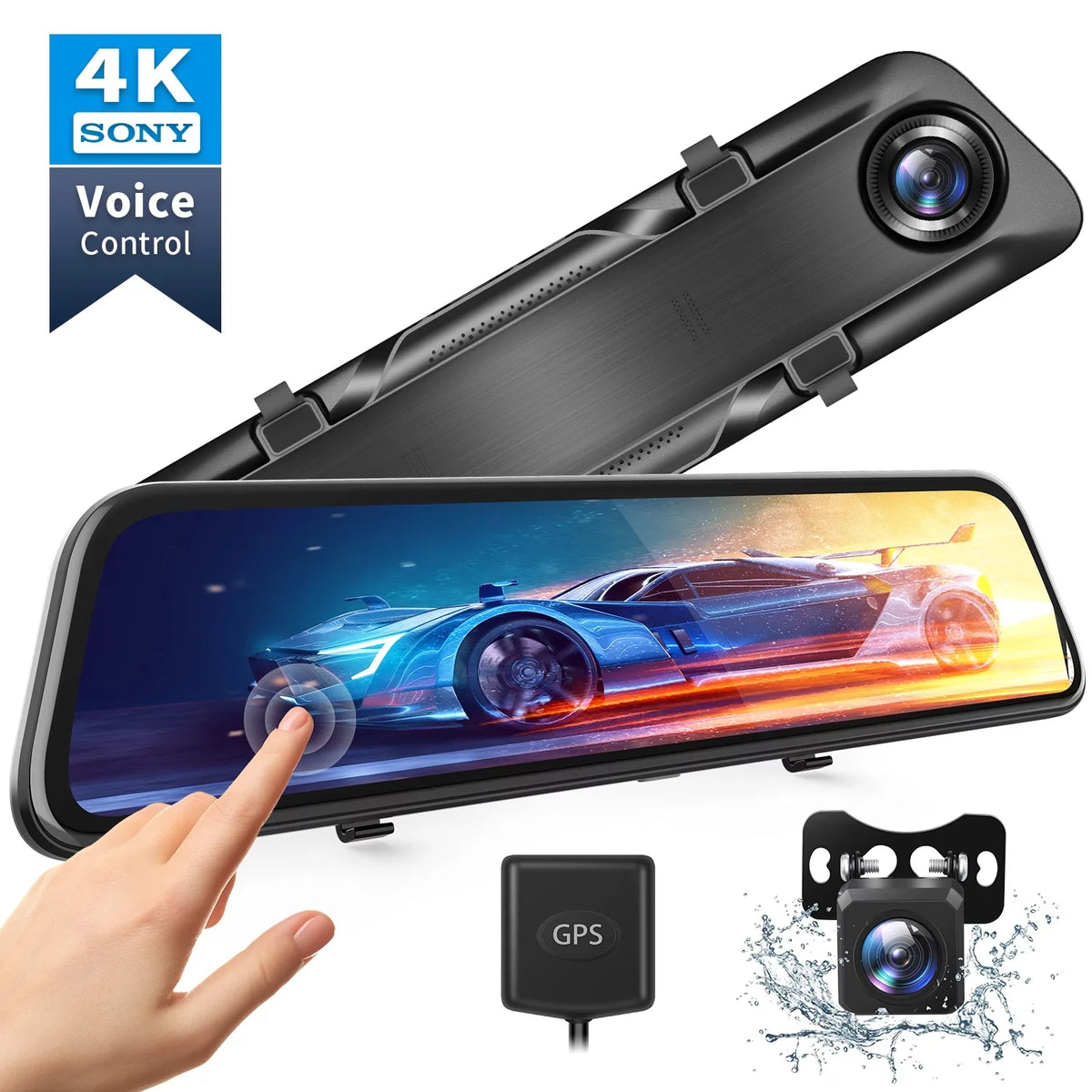 Control Voice Mirror 4K Front W/Night Rear Vision Camera IPS Dash Mirror Cam Monitor Dual & Touch H612T 12" Dash Screen, Vantop View Cars Camera, Parking -