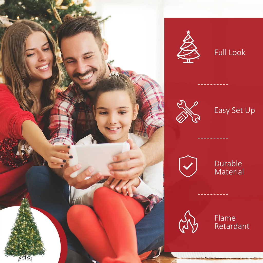 Tips Pre-Lit Christmas Tree Full with 2154 and Warm Realistic Fir LED Lights White Douglas Branches, 700 Artificial HOMCOM 7ft