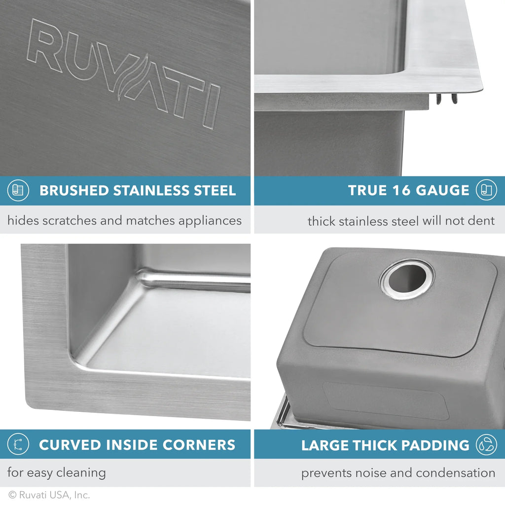 RVM5176 16 Topmount inch x Sink Gauge Ruvati Drop-in Kitchen 33 22