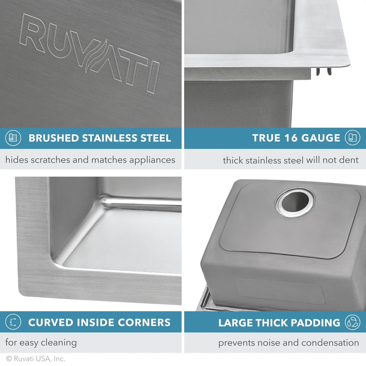 RVM5176 16 Topmount inch x Sink Gauge Ruvati Drop-in Kitchen 33 22