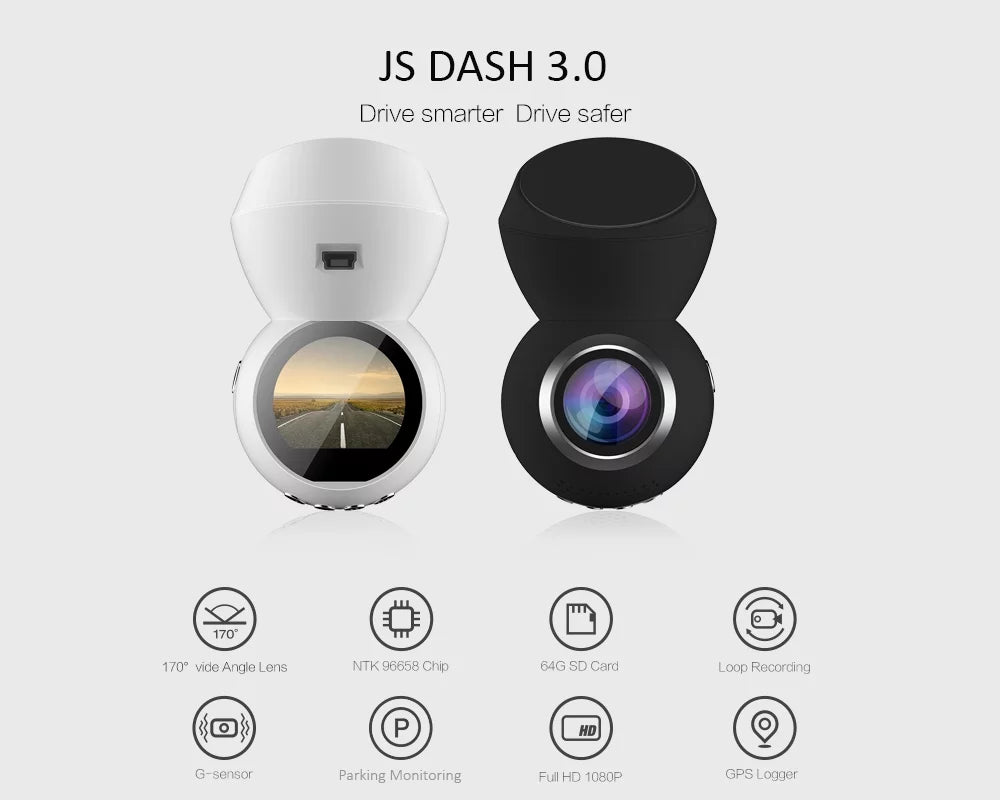 & Play 1.22" 1080p w/ IMPROVED* GPS Screen Full Parking Cam- - Dash & LED Dashcam JS & Monitor 3.0 (BLACK) & Dash *NEW HD Plug
