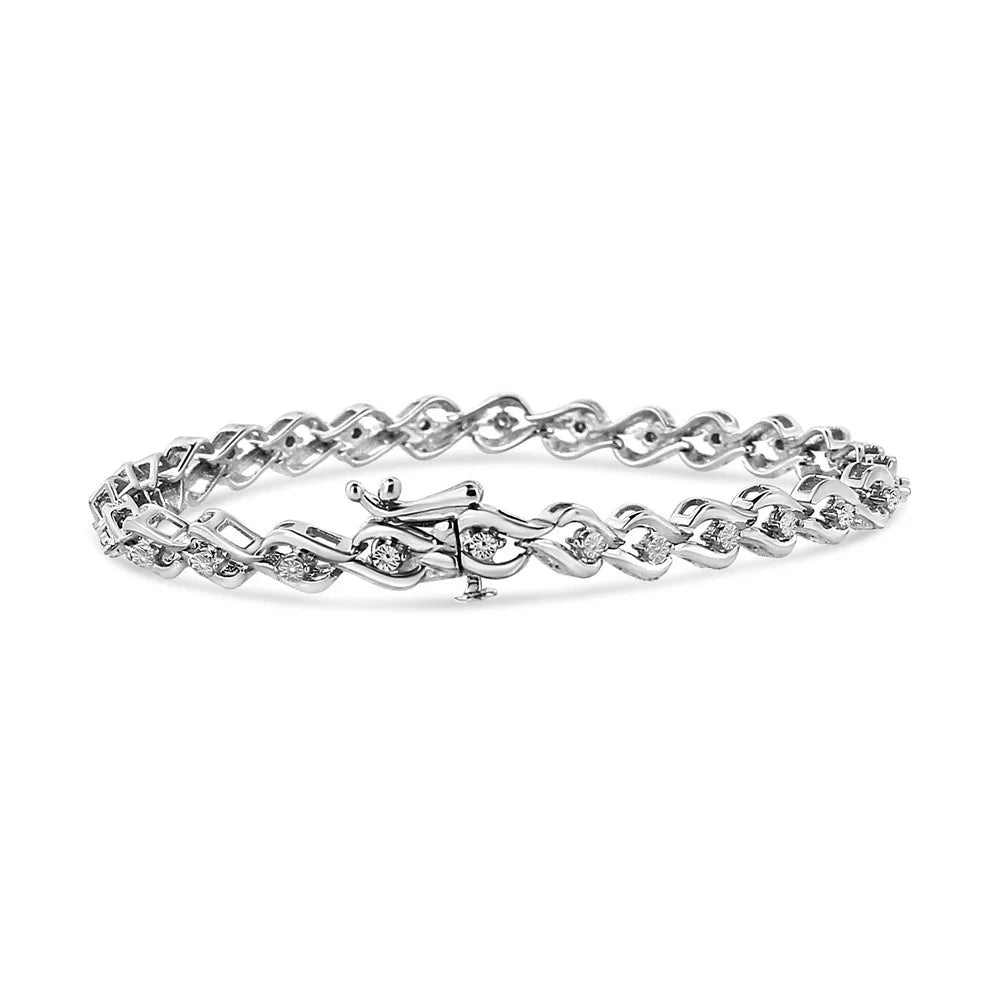 Color, .925 Link Silver Promo - Diamond Sterling 7.25" Clarity) Cttw Round-Cut I3 Bracelet 1/10 (I-J