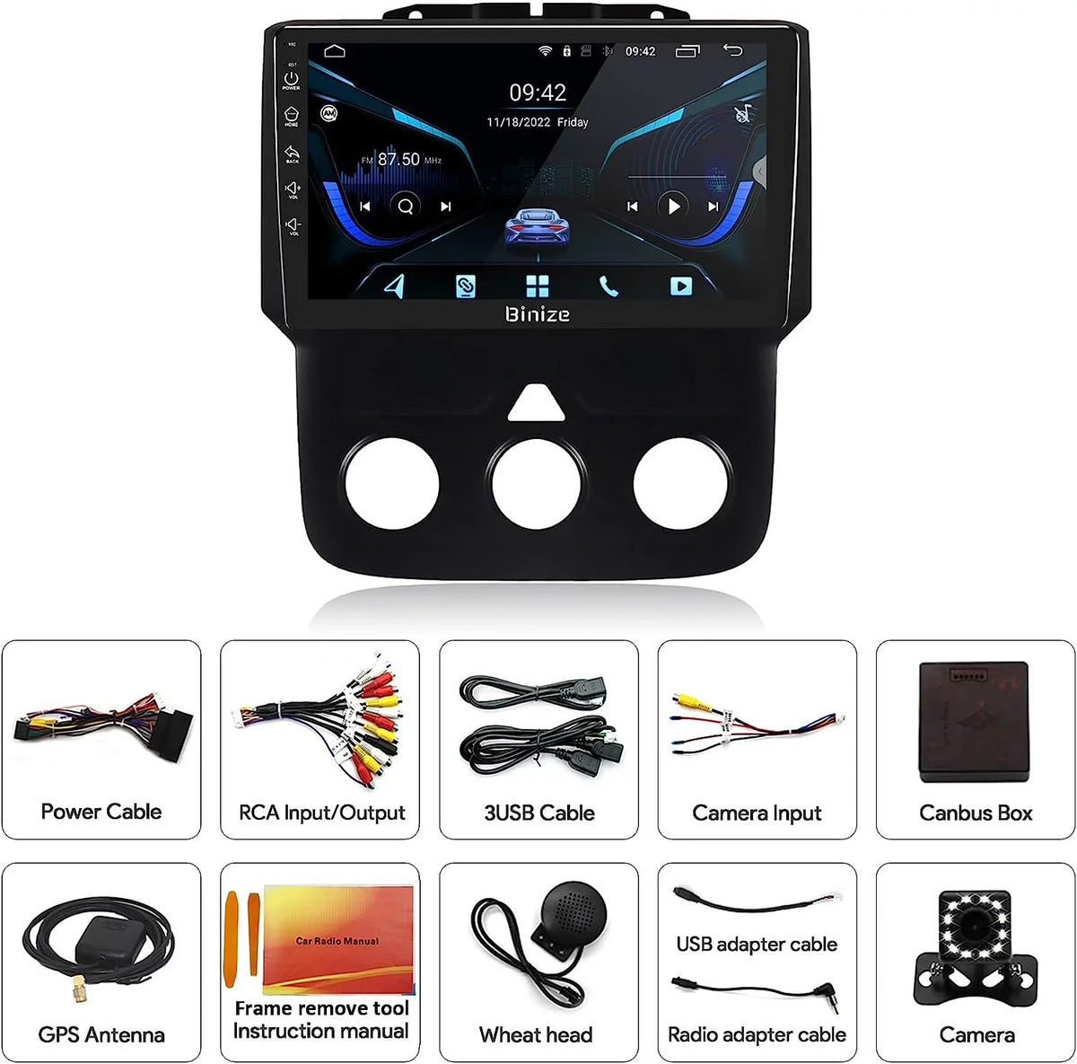 for 2500 12 3500 Ram 1500 Android in-Dash Stereo Car Navigation CarPlay/Android GPS Double Binize Dodge 2013-2018, 9" Wireless Camera/DSP/SWC/BT/WiFi/2+32GB Auto/AM/FM/Backup Unit Din Radio with