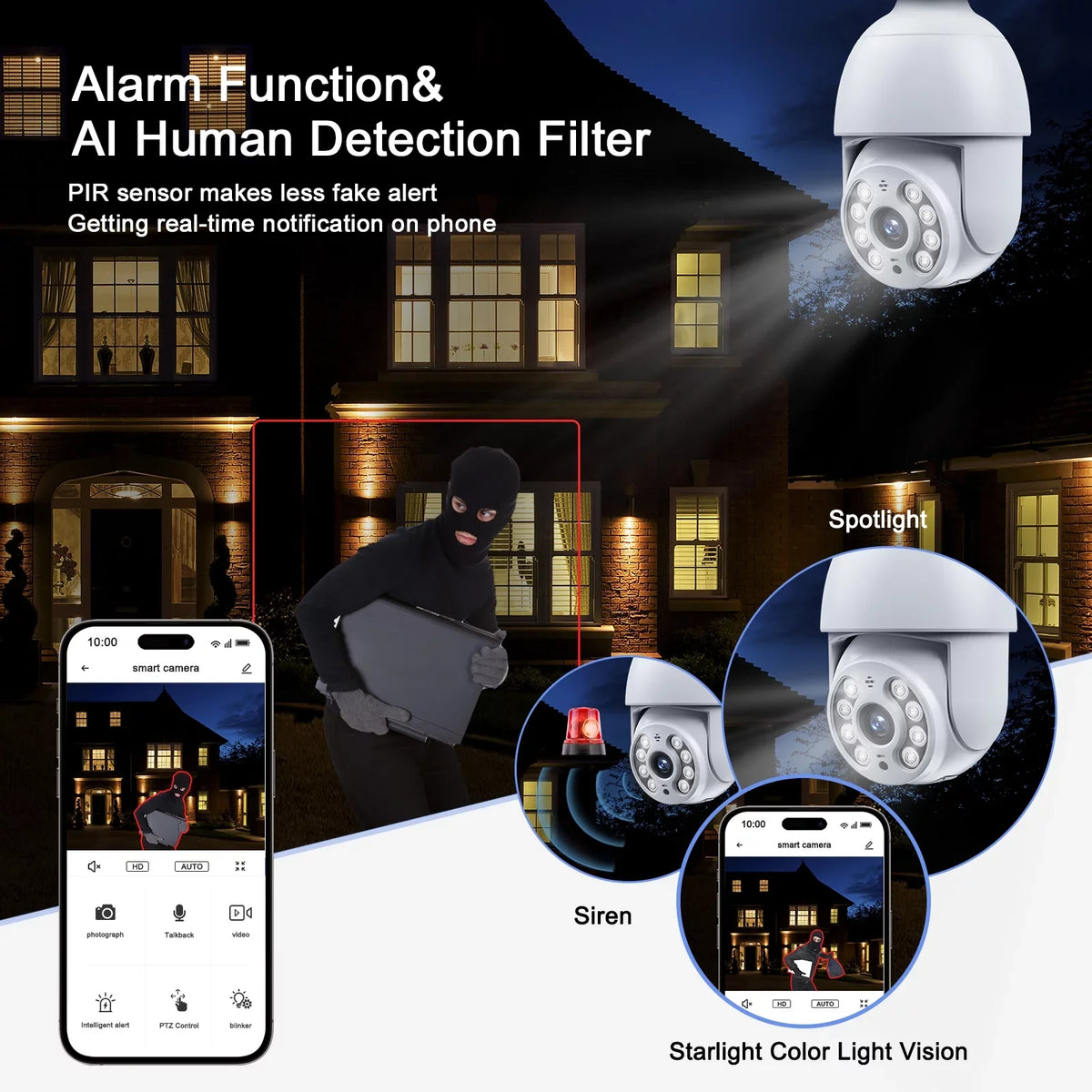 Bulb Surveillance Camera Dome WiFi Wireless Camera exterior Security PTZ SC30 Toguard 2K/4MP Indoor Light