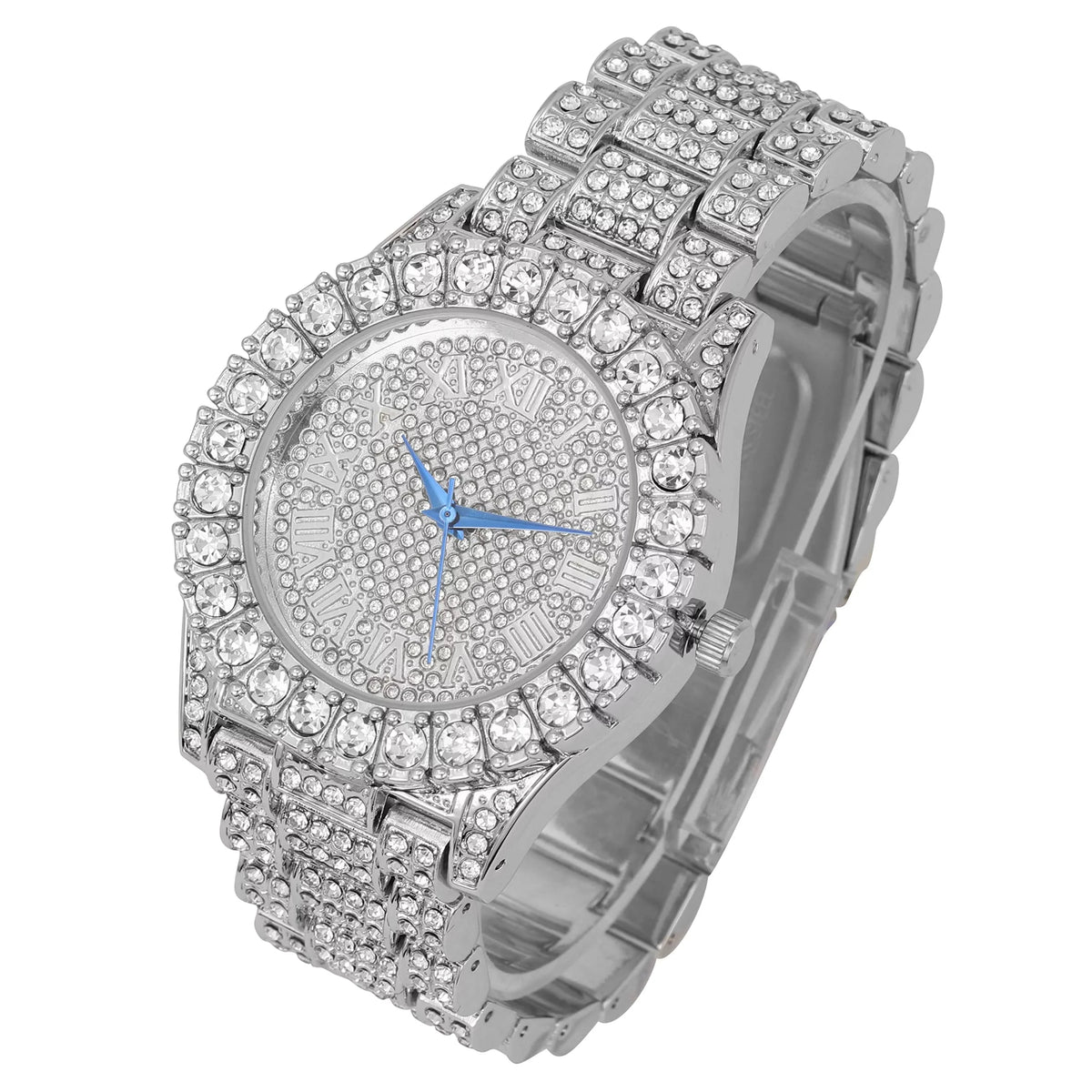 '- - Roman Ring ST10327SET3PC Bracelet with Chain & (10,Silver) Bezel Out Big Charles Iced Numerals w/Cuban Fully Watch Dial Raymond Rocks Mens
