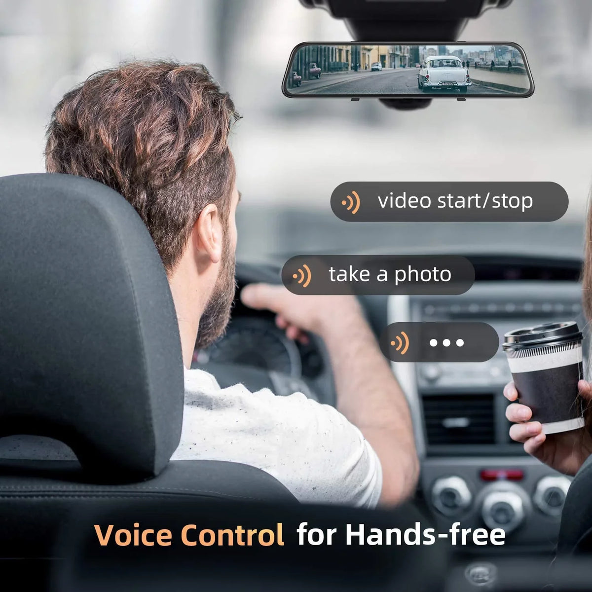 Control Voice Mirror 4K Front W/Night Rear Vision Camera IPS Dash Mirror Cam Monitor Dual & Touch H612T 12" Dash Screen, Vantop View Cars Camera, Parking -