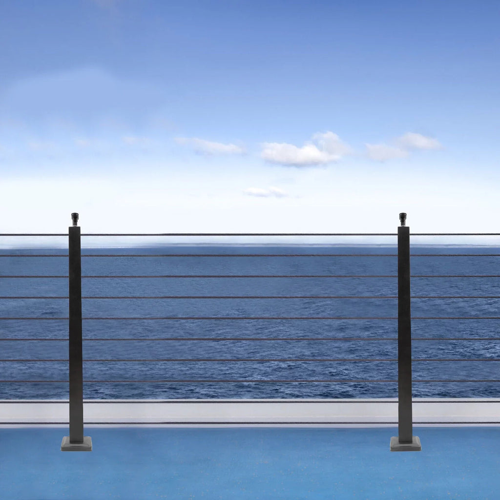 Cable Pre-Drilled Post System Steel Square Concrete Sides Level Deck Two Railing Stainless Wood Railing for Post Level Cable Fence 36''x2''x2''