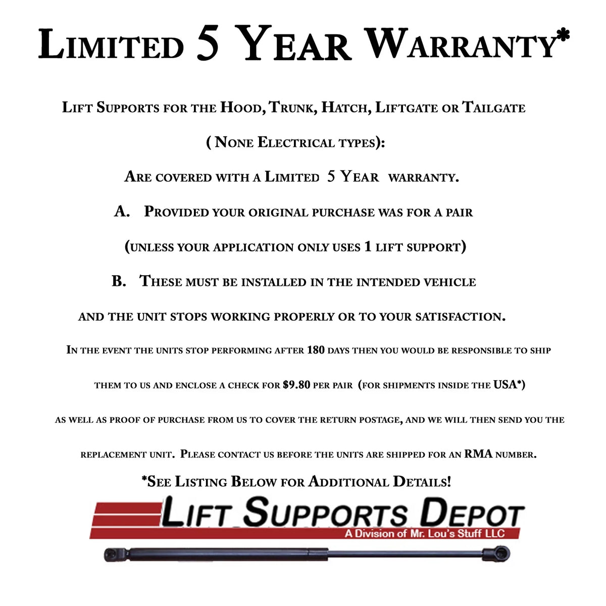 Supports 14 05 6457 by 2 Made W/O to Qty Spoiler Strong Fits select: Trunk 2005-2014 Mustang MUSTANG Lift Fits Arm