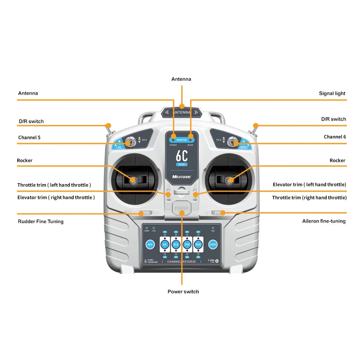 Multirotor Helicopter Car Remote Mode Microzone 2 RC Boat Drone for Airplane 6CH Controller