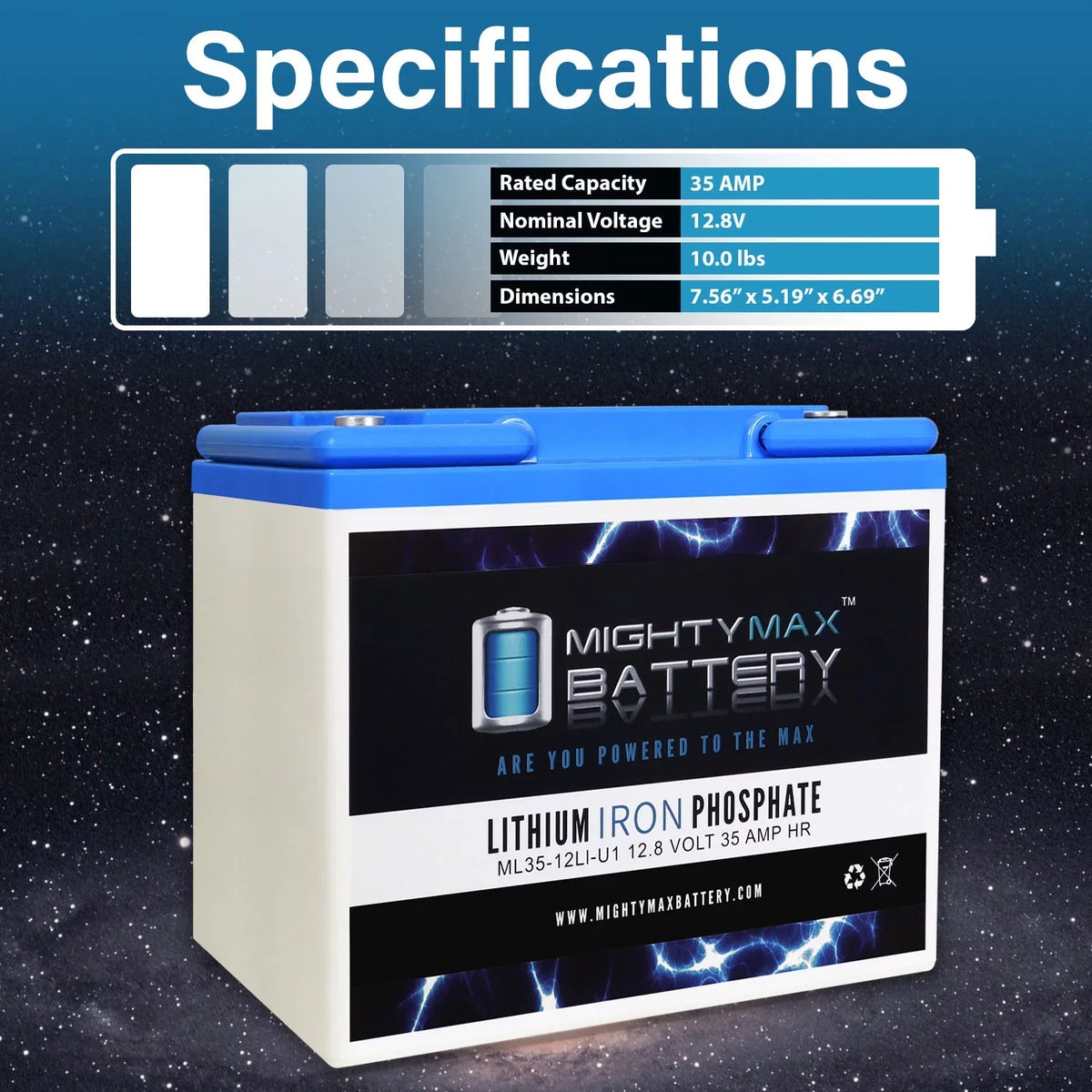 Lithium Wheelchair Replacement 35AH Motorized U1 PWR 12V Titan Battery for