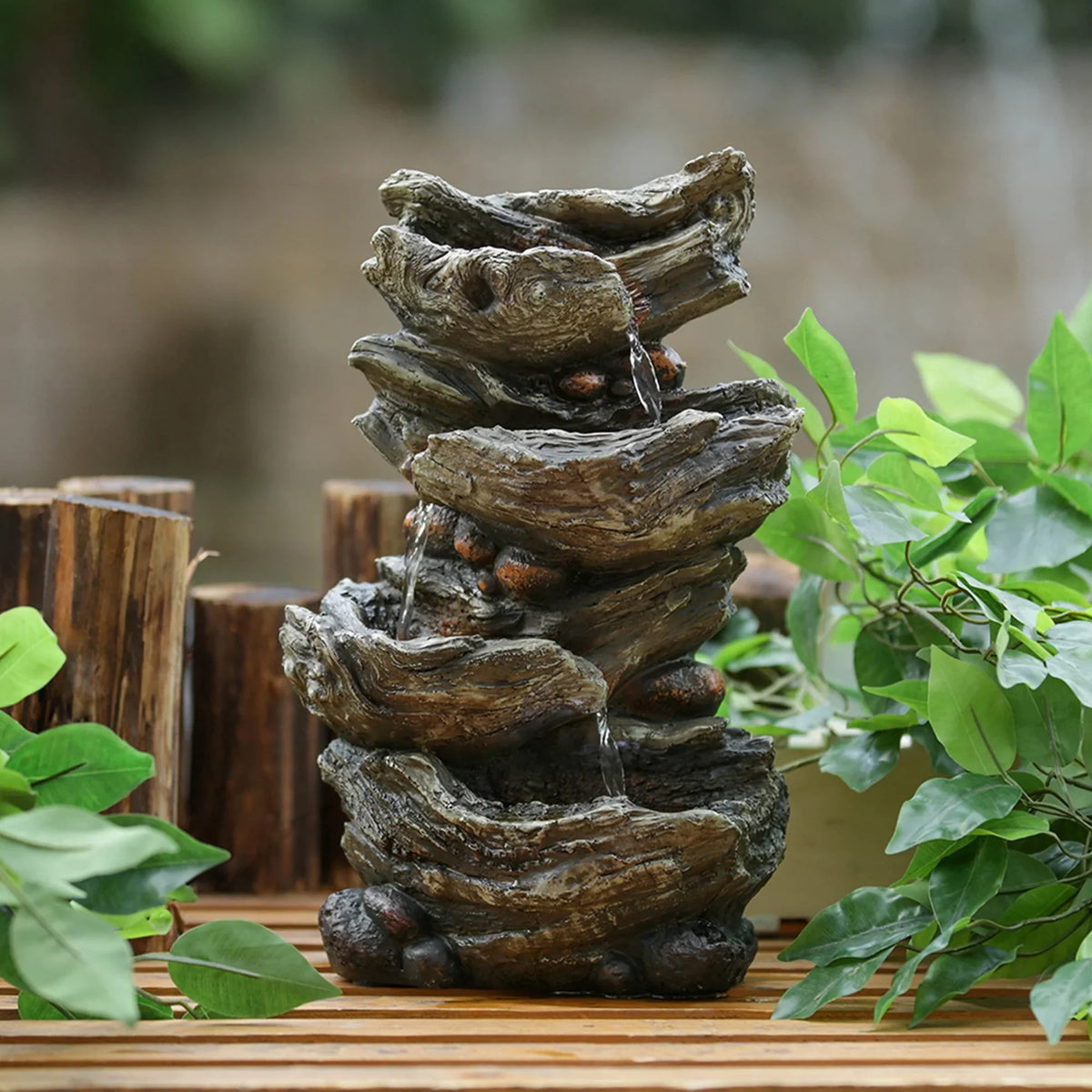 '- Tabletop Wood-Look Fountain Cascading 9x5x14 4-Tier Enhance - Your inches Space