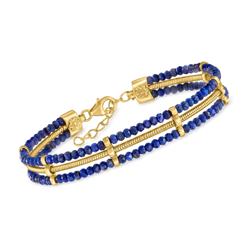 Bead and Sterling, Bracelet in Snake-Chain Women's, Gold Over Ross-Simons Lapis Adult 18kt