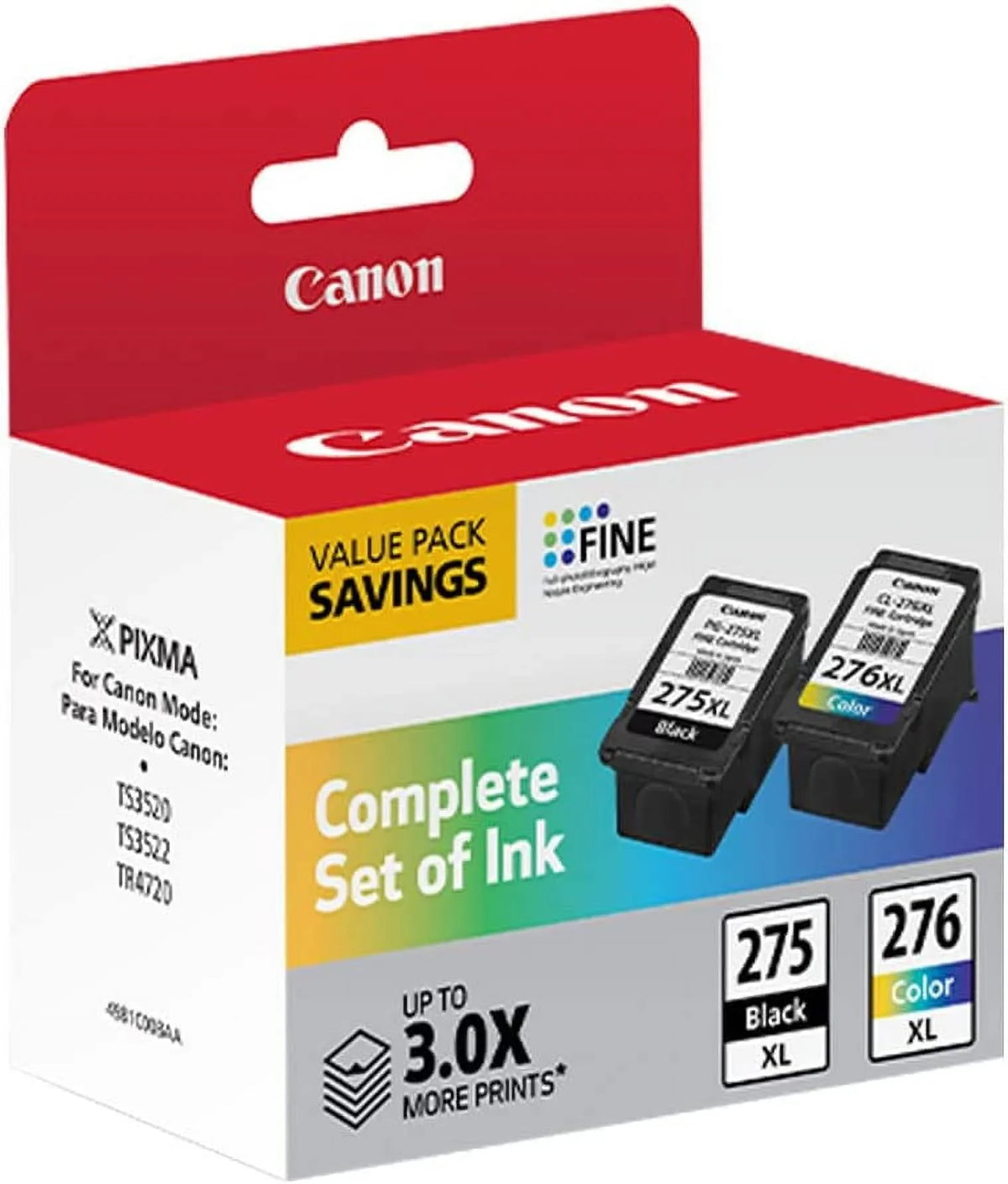 Printers Multicolor and Ink Canon CL-276 XL TS3522 / TR4720 PIXMA PG-275 XL to Printer for Compatible TS3520,