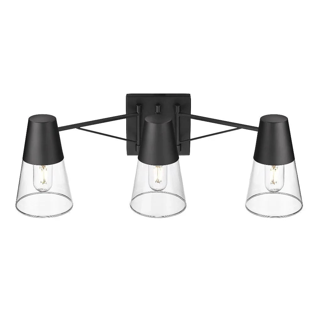 Metal/Glass Ryker Vanity in Matte Bath Golden Black/Clear 3-Light Lighting