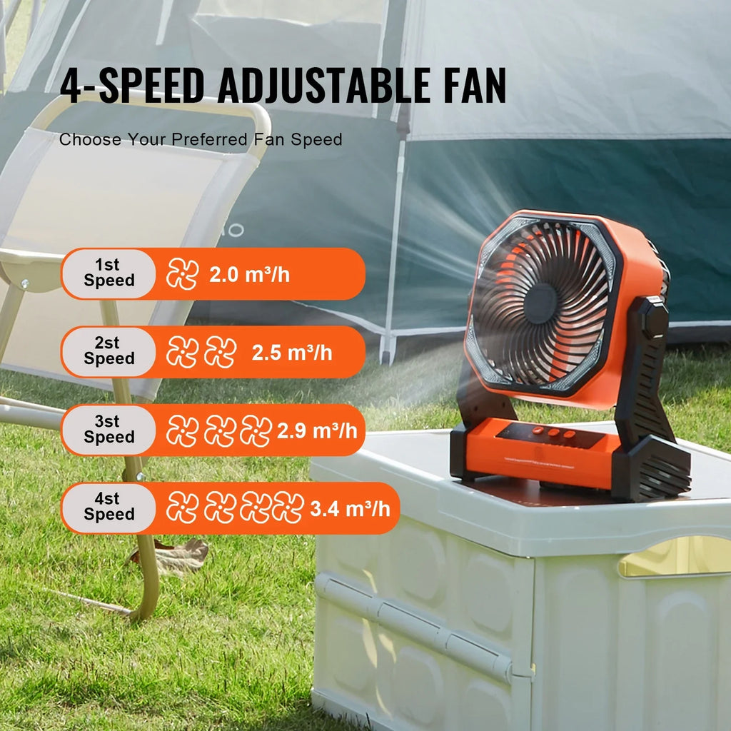 Rechargeable Lantern Fan 8 inch Portable Adjustable with Speeds LED 4 SKYSHALO