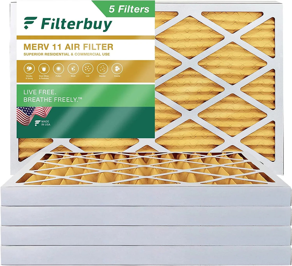 (5-Pack) MERV Filterbuy Furnace Pleated 20x32x2 HVAC 11 Filters AC Air