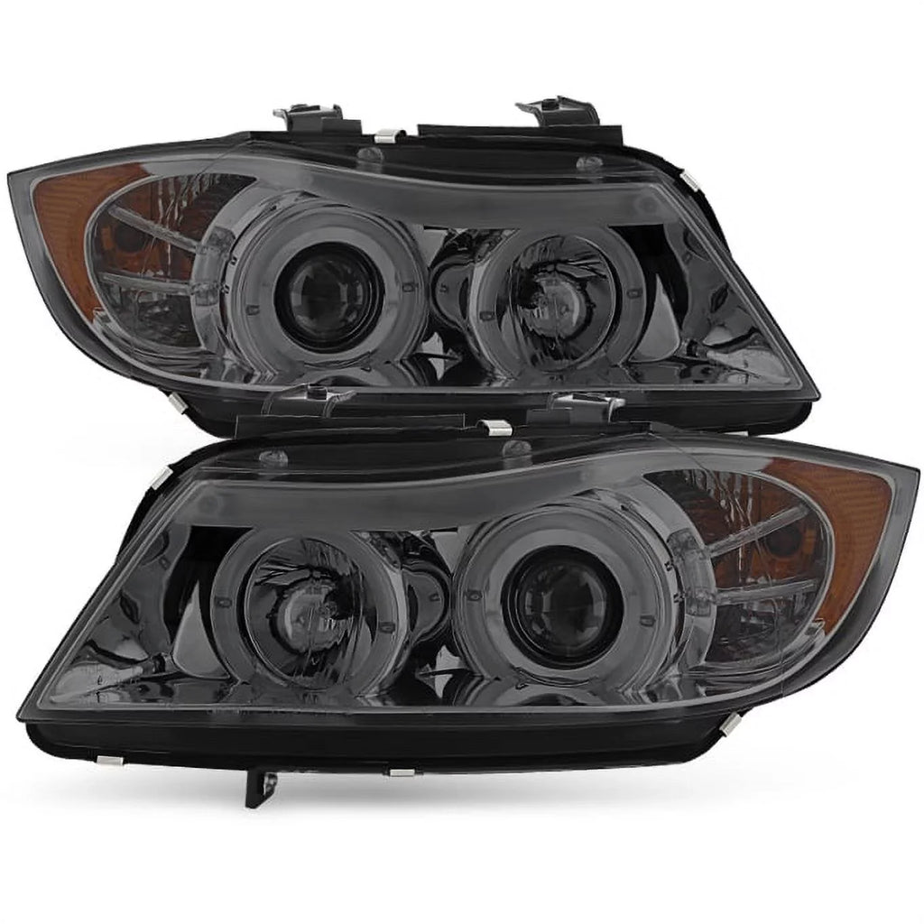 325 2007-2008 3-Series E90 06-08 Smoked LED Fits 2006 328, Sedan Headlights [Eye Halo Projector Lid] Fits select: