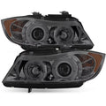 325 2007-2008 3-Series E90 06-08 Smoked LED Fits 2006 328, Sedan Headlights [Eye Halo Projector Lid] Fits select: