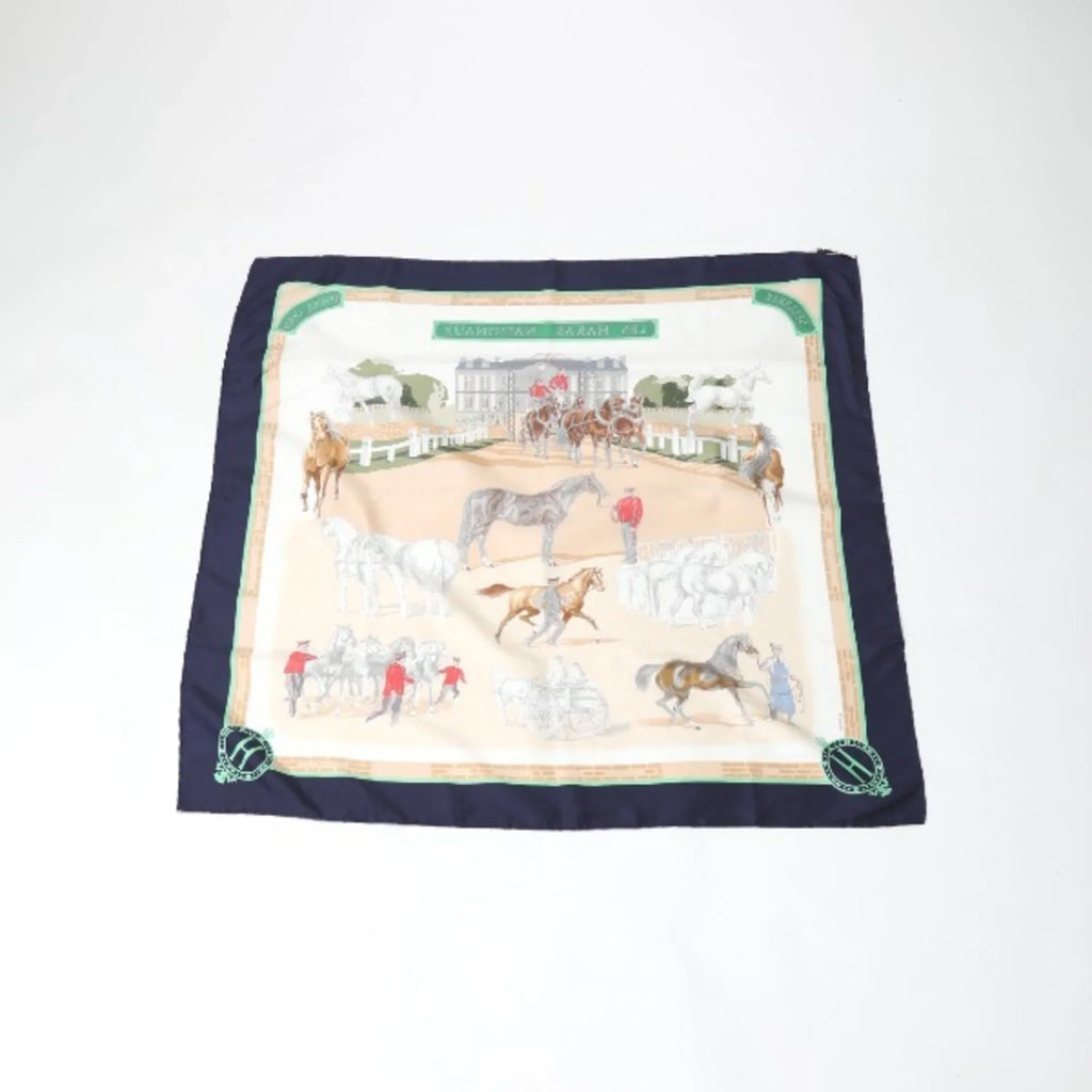 NATIONAUX Kare90 HARAS (Good) Scarf Navy LES HERMES Hermes Pre-Owned