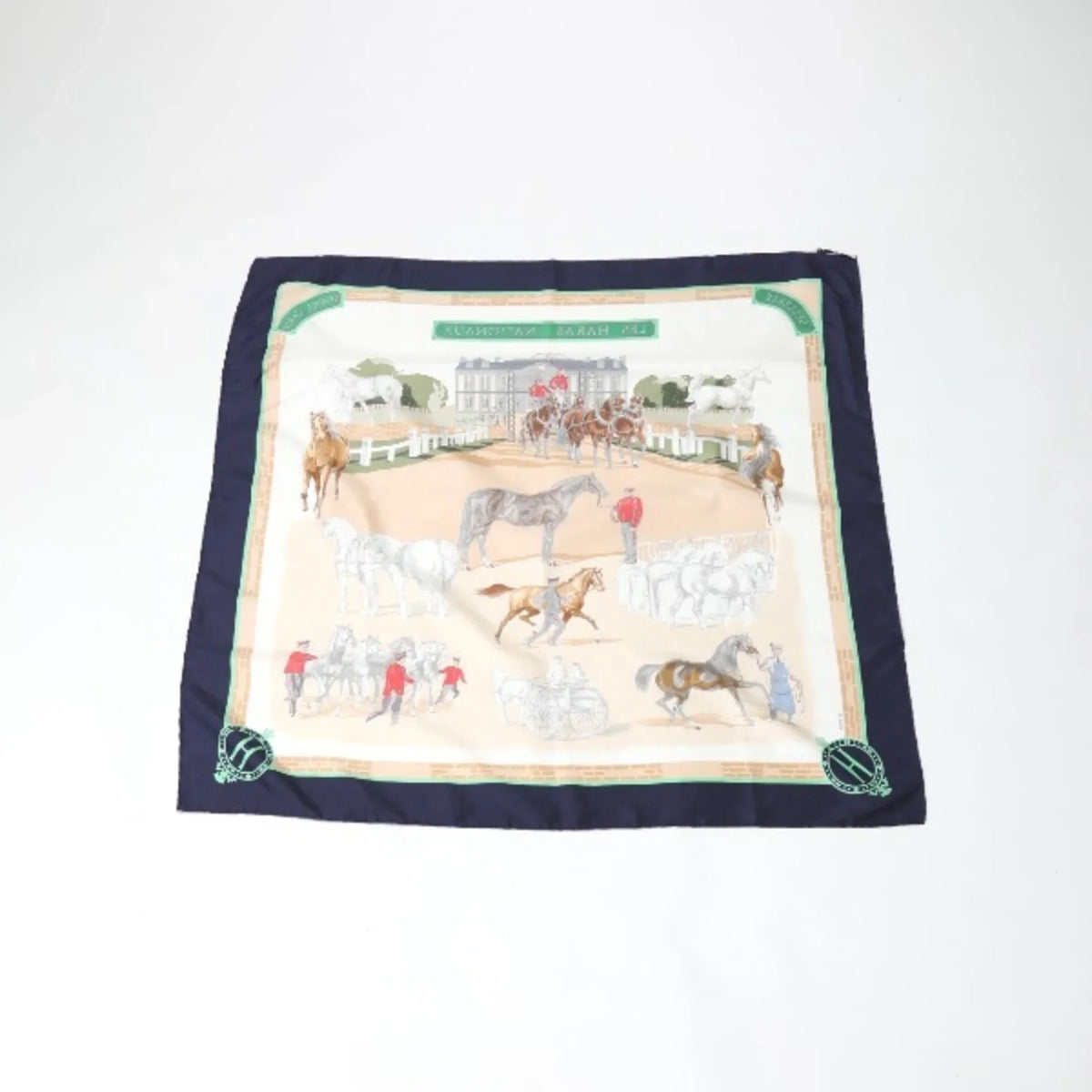 NATIONAUX Kare90 HARAS (Good) Scarf Navy LES HERMES Hermes Pre-Owned
