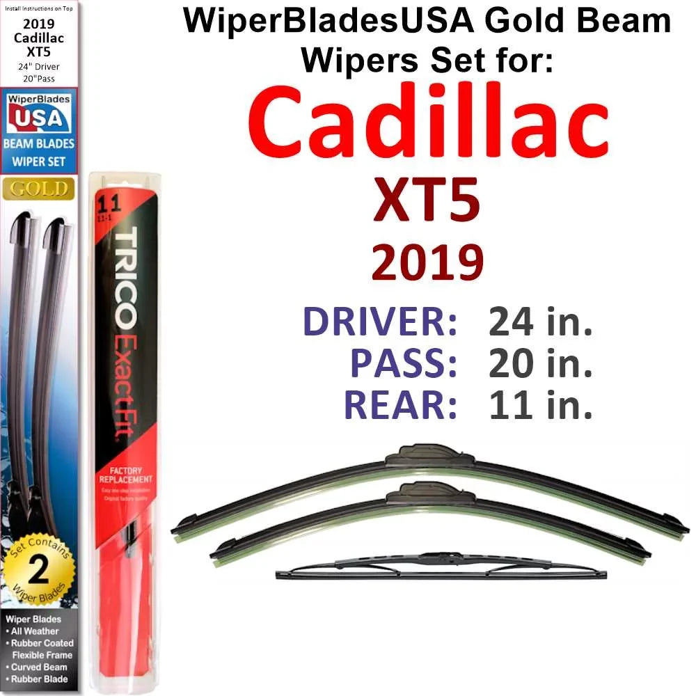 2019 Luxury Wiper Wipers w/Rear of Cadillac 3) Beam XT5 WBUSA Wiper Blades (Set