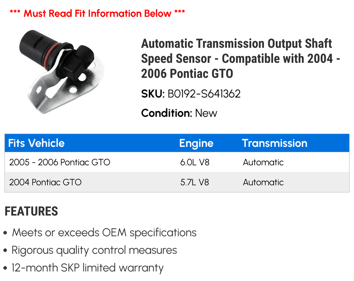 with GTO - 2005 - Pontiac Transmission 2006 Sensor Speed Shaft Automatic 2004 Compatible Output