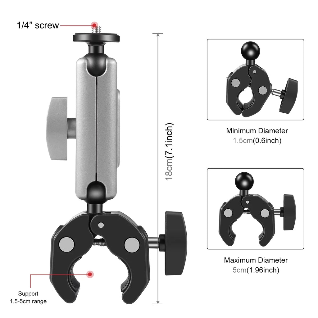 Aluminum AKASO 11/10/9/8 Adapter, Head, PU867B Hero Rotatable Alloy Mount, Compatible Dual DJI PULUZ Handlebar Clamp Ball