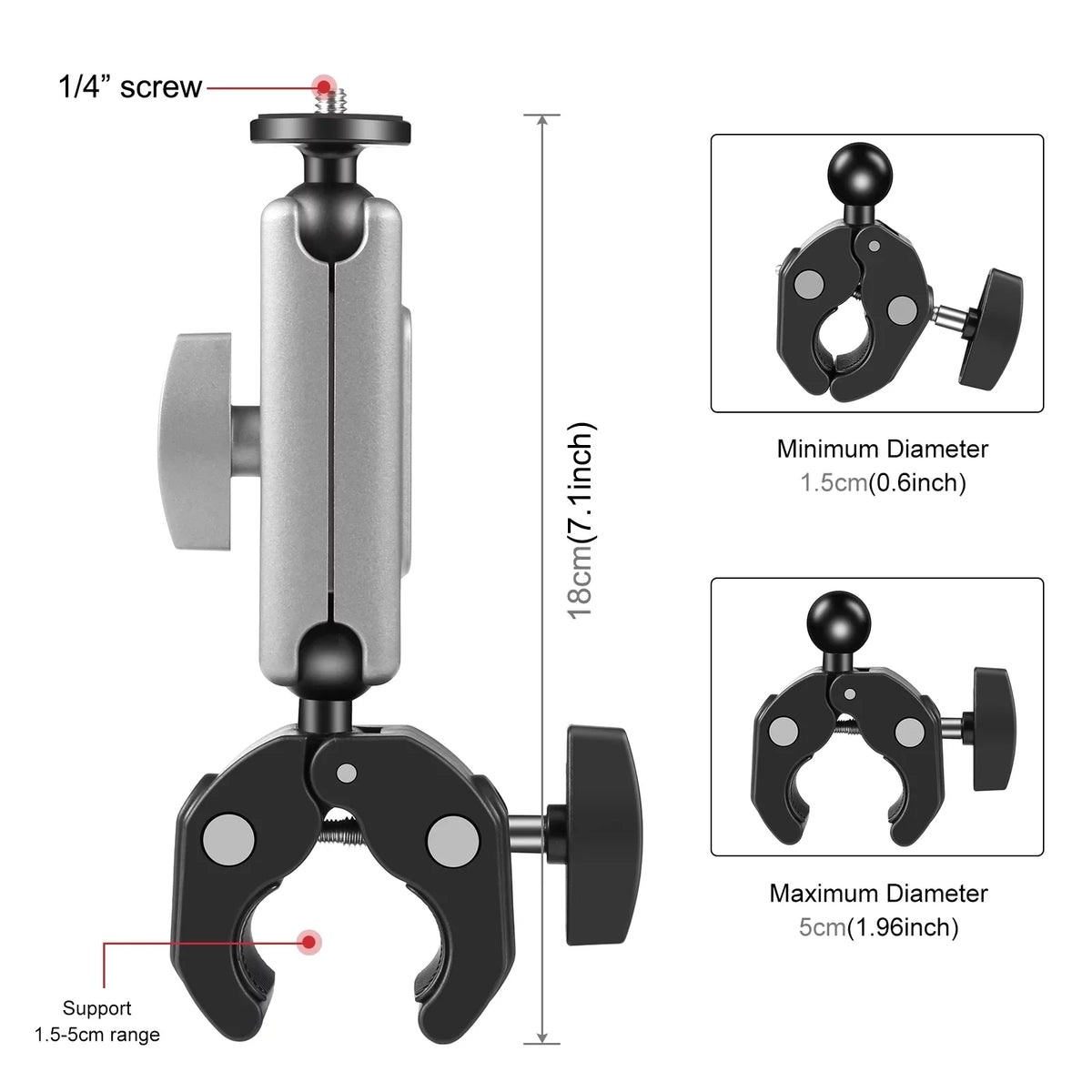 Aluminum AKASO 11/10/9/8 Adapter, Head, PU867B Hero Rotatable Alloy Mount, Compatible Dual DJI PULUZ Handlebar Clamp Ball