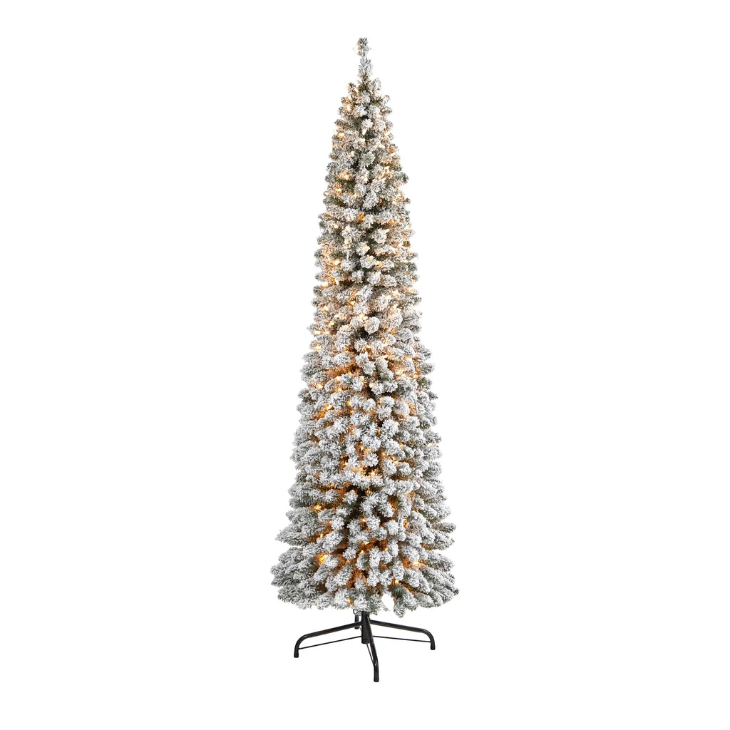 White 400 Nearly Clear 7' Natural Lights Pencil Christmas Prelit Artificial Flocked Tree