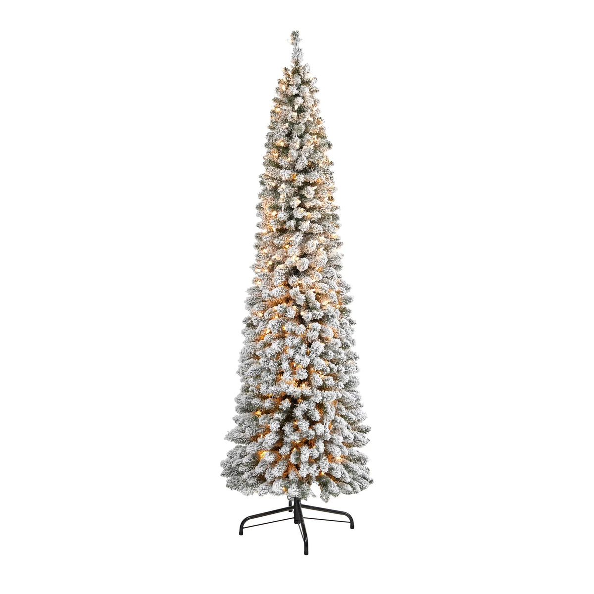 White 400 Nearly Clear 7' Natural Lights Pencil Christmas Prelit Artificial Flocked Tree