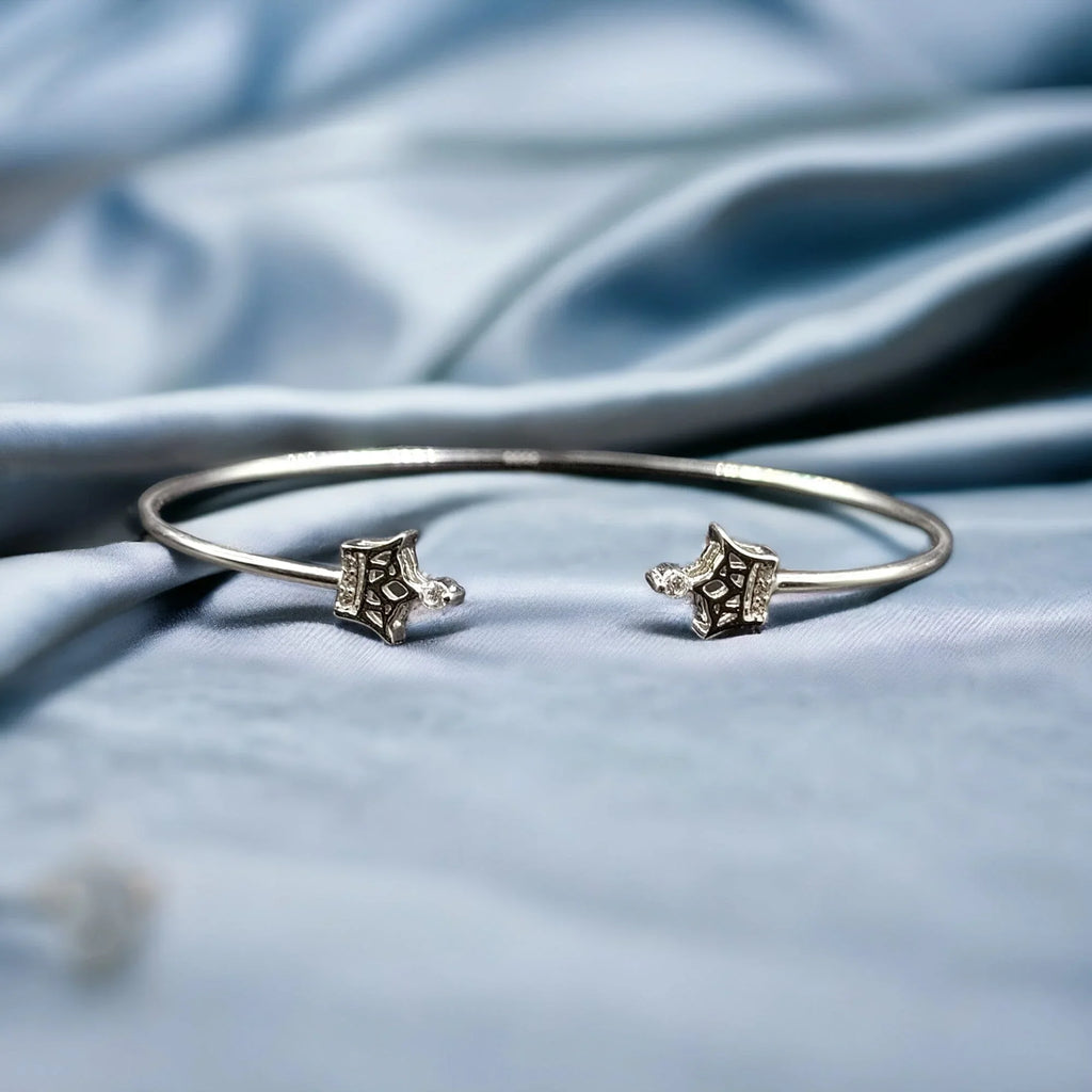 Best Silver Girls Gift With design Solid Handmade Bracelet Adjustable jewelry cuff for Ends Crown Open CZ Bracelet idea Kada