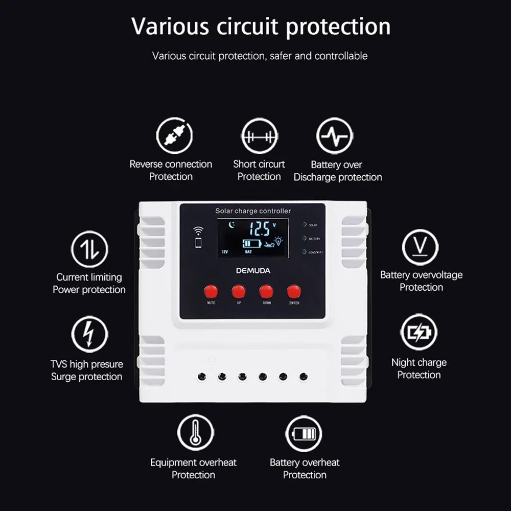 Iron Data Charger Lixada Solar Controller 12V/24V with for Ternary App Batteries Mobile LED Display Leadacid Intelligent Real-time PWM